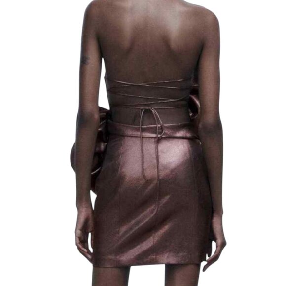 NWT ZARA METALLIC BRONZE ROSE GLAM MINI DRESS GORGEOUS BODYCON COCKTAILS MEDIUM - Picture 5 of 10